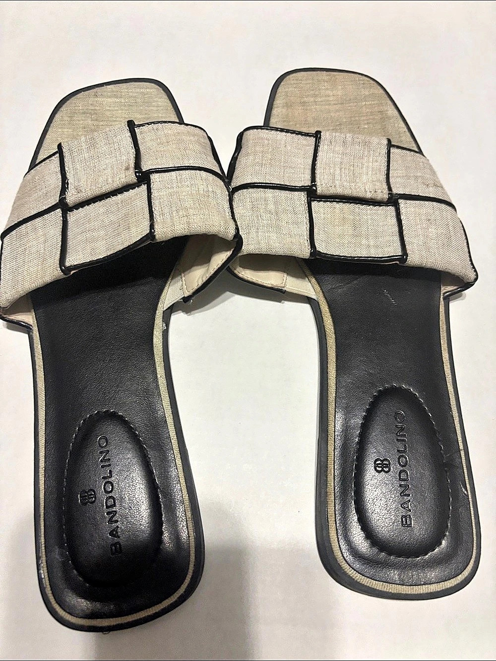Bandolino Woven Slide Sandals Beige & Black US 9.5
